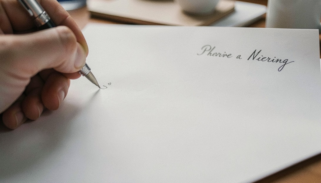Écriture manuscrite soignée datant une page blanche en haut à droite