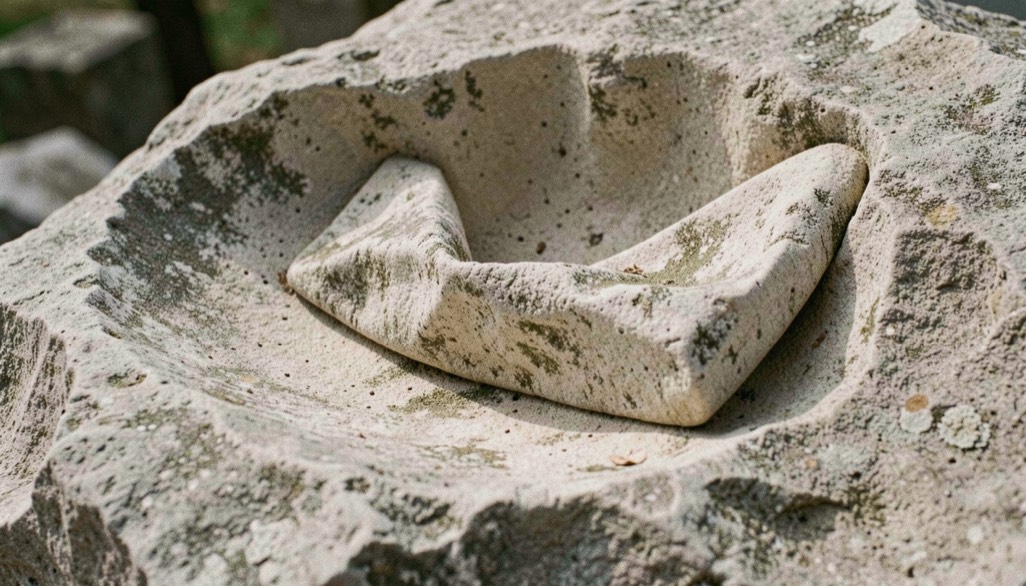 Détail d'un pli drapé creusé dans une pierre calcaire légèrement usée